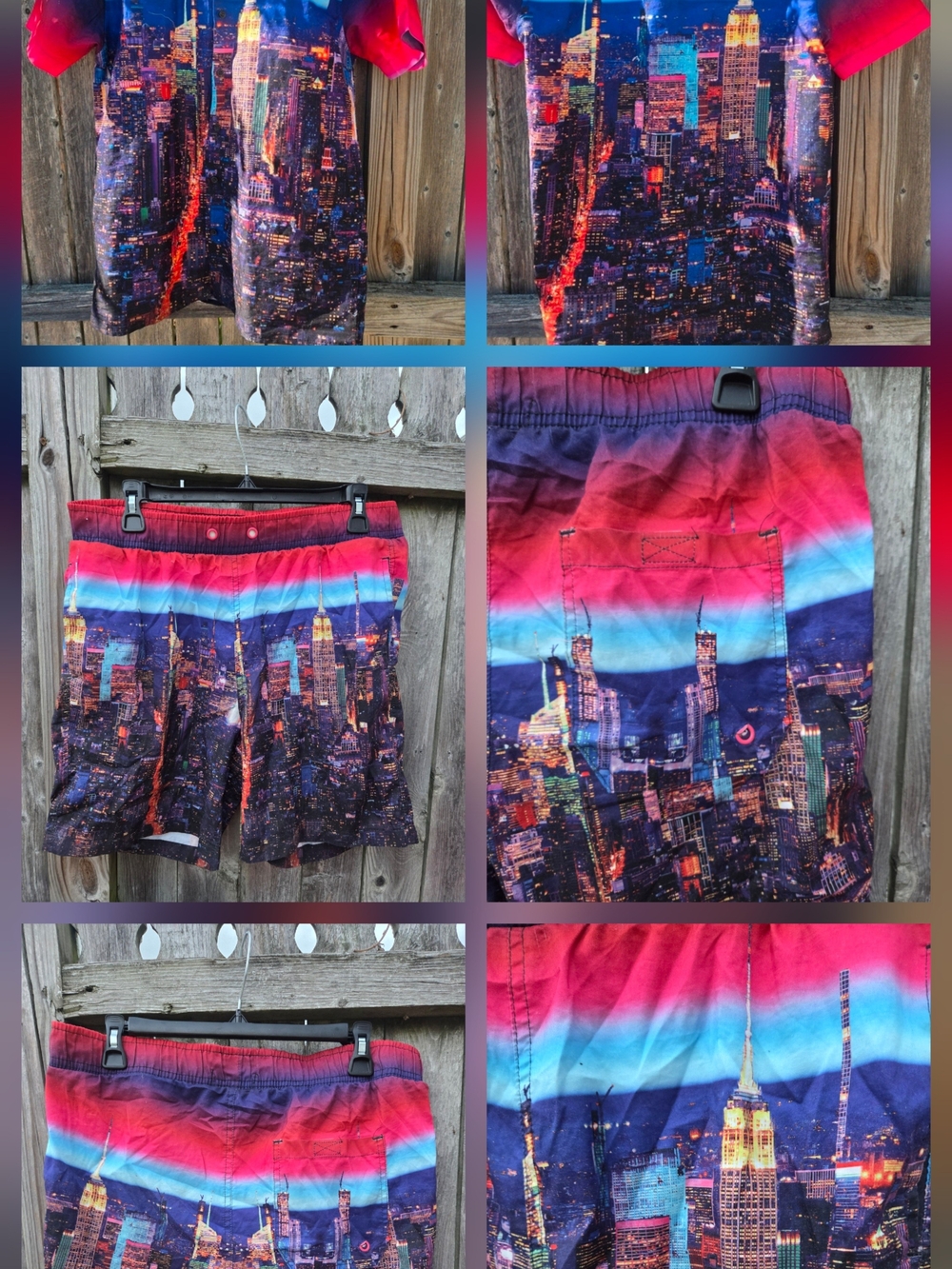 Nova Men Men's Cityscape Print Swim Shorts in Red and Blue